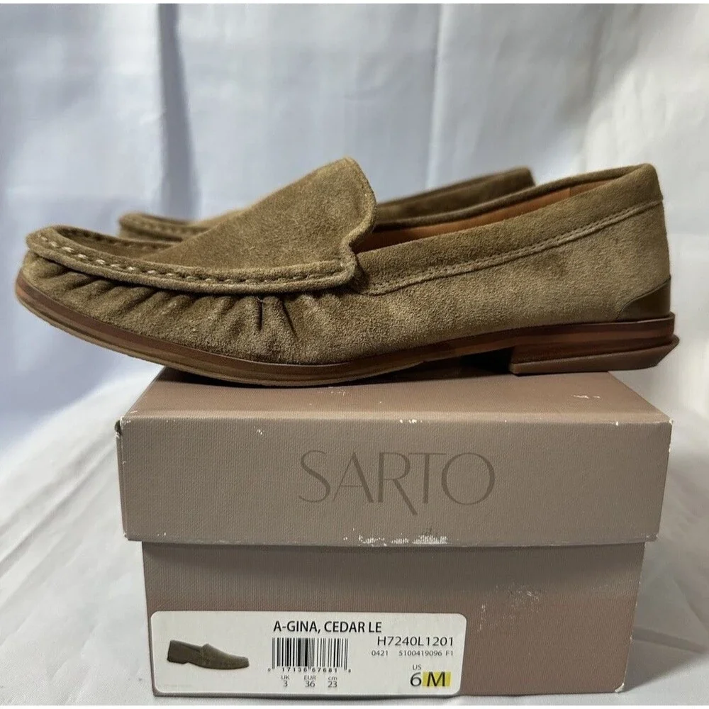 SARTO Franco Sarto Women's A. Gina Moc Toe Classic Loafer Tan Suede Sz 6M